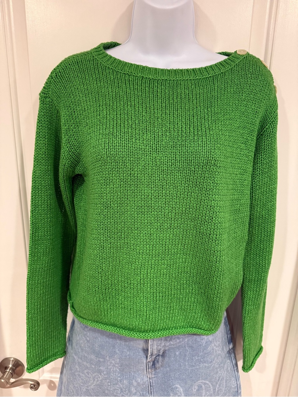 Lauren Ralph Lauren Green boatneck Knit Sweater with buttons